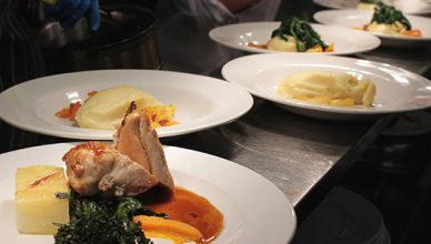 plated food in kitchen