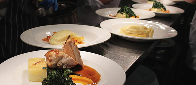 plated food in kitchen